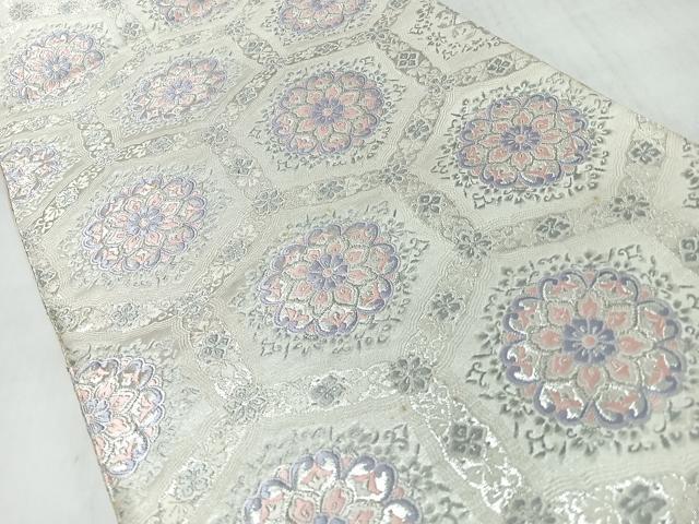 平和屋着物◎六通柄袋帯　唐織　亀甲正倉院花文　銀糸　正絹　逸品　CABJ7969nb