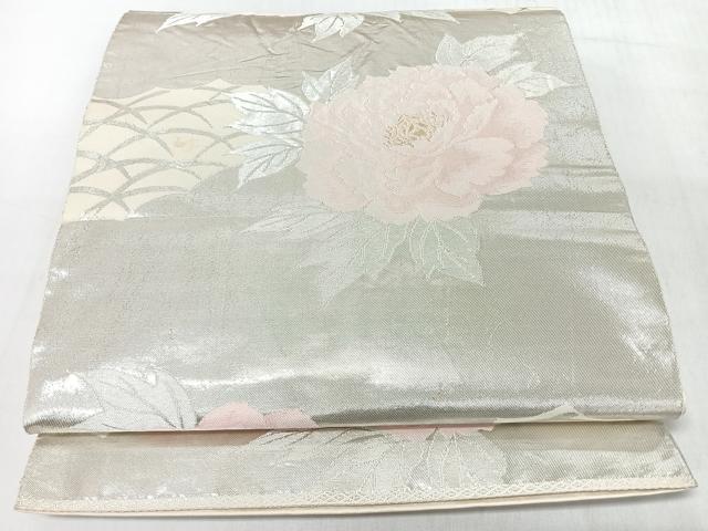 平和屋着物◎西陣　服部織物謹製　六通柄袋帯　こはく錦　手工芸　芝草舞花文　金銀糸　正絹　逸品　CABJ7971nb