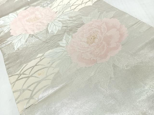 平和屋着物◎西陣　服部織物謹製　六通柄袋帯　こはく錦　手工芸　芝草舞花文　金銀糸　正絹　逸品　CABJ7971nb