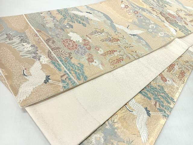 平和屋着物◎六通柄袋帯　寿光織　花車飛鶴文　金糸　正絹　逸品　CABJ7977nb