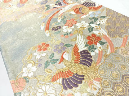 平和屋着物◎六通柄袋帯　唐織　花鳥舞蝶文　金銀糸　正絹　逸品　CABJ7979nb