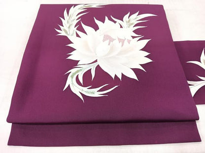 平和屋着物◎塩瀬　九寸名古屋帯　手描き　舞花文　正絹　逸品　CABJ7981nb