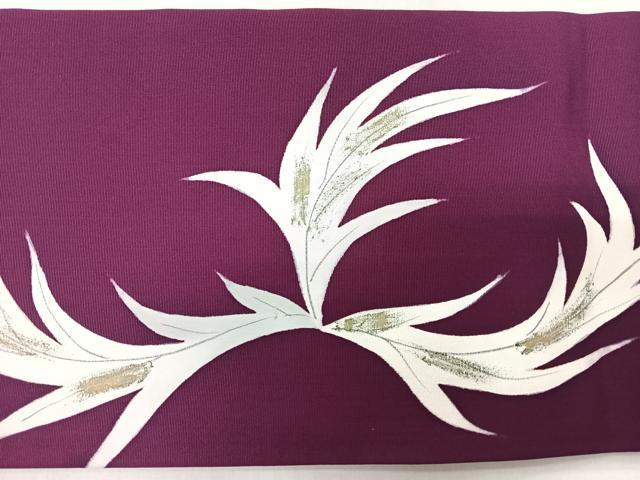 平和屋着物◎塩瀬　九寸名古屋帯　手描き　舞花文　正絹　逸品　CABJ7981nb