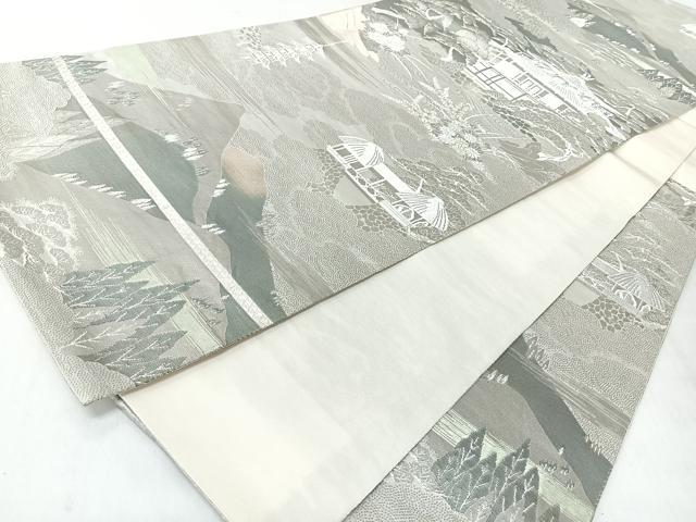 平和屋着物◎六通柄袋帯　西山風情　プラチナ箔　正絹　逸品　CABJ7986nb