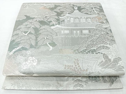 平和屋着物◎六通柄袋帯　西山風情　プラチナ箔　正絹　逸品　CABJ7986nb