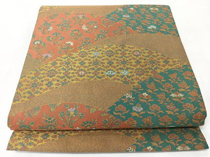 平和屋着物◎九寸開き名古屋帯　草花文　正絹　逸品　CABJ7987nb
