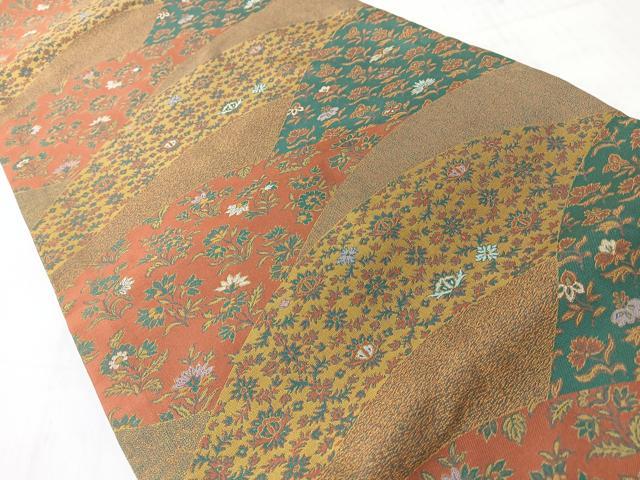 平和屋着物◎九寸開き名古屋帯　草花文　正絹　逸品　CABJ7987nb