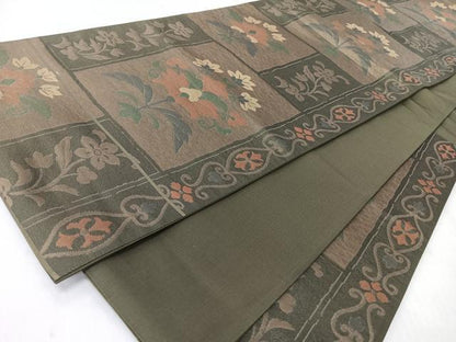 平和屋着物◎六通柄袋帯　更紗草花文　正絹　逸品　CABJ7989nb
