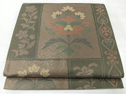 平和屋着物◎六通柄袋帯　更紗草花文　正絹　逸品　CABJ7989nb