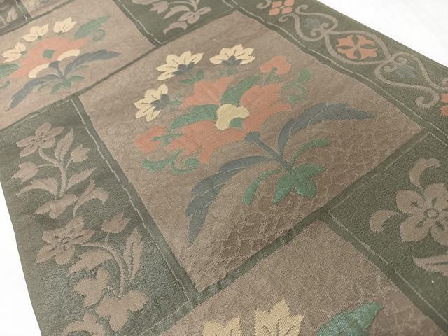 平和屋着物◎六通柄袋帯　更紗草花文　正絹　逸品　CABJ7989nb