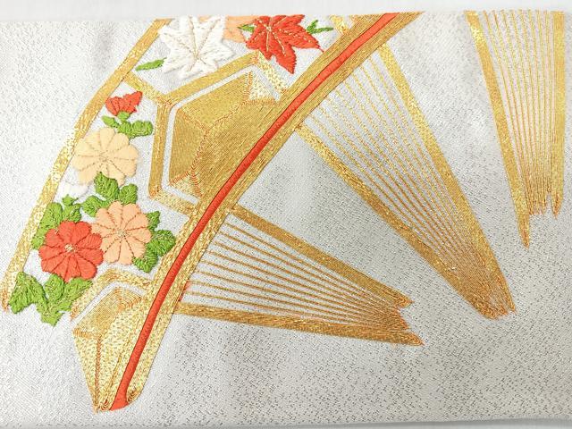 平和屋着物◎九寸名古屋帯　総刺繍　駒刺繍　源氏車　金銀糸　正絹　逸品　CABJ7990nb