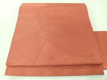 平和屋着物◎本場筑前博多織　八寸名古屋帯　切嵌文　銀朱色　正絹　逸品　CABJ7991nb