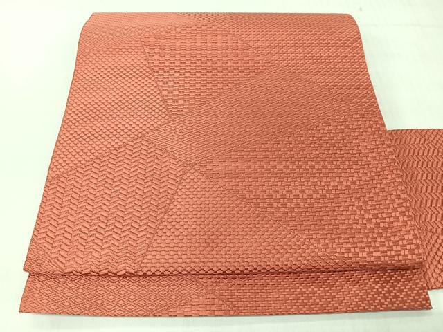 平和屋着物◎本場筑前博多織　八寸名古屋帯　切嵌文　銀朱色　正絹　逸品　CABJ7991nb
