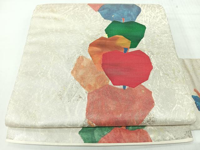 平和屋着物◎九寸名古屋帯　成り物　林檎　金銀糸　正絹　逸品　CABJ7992nb