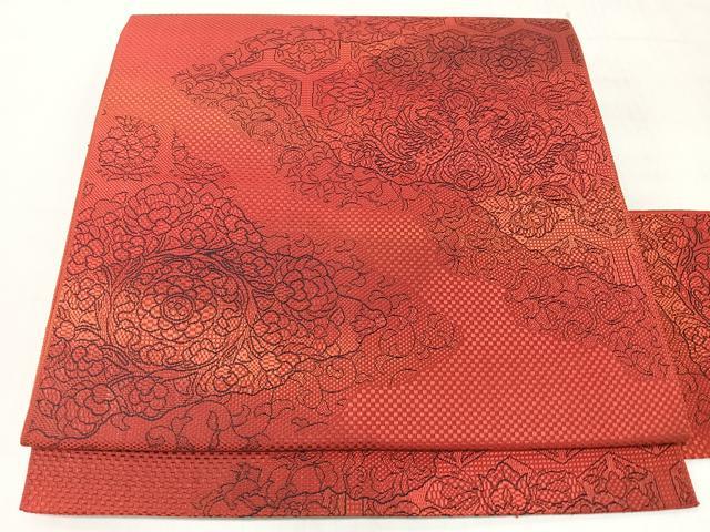 平和屋着物◎本場筑前博多織　八寸名古屋帯　向かい鳥更紗花文　正絹　逸品　CABJ7993nb