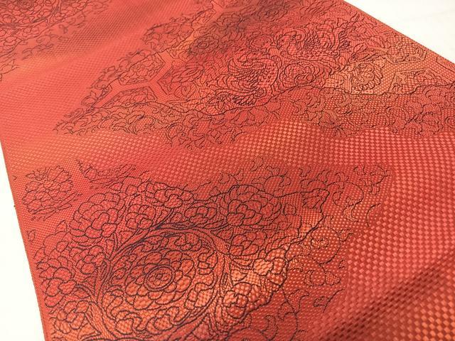 平和屋着物◎本場筑前博多織　八寸名古屋帯　向かい鳥更紗花文　正絹　逸品　CABJ7993nb