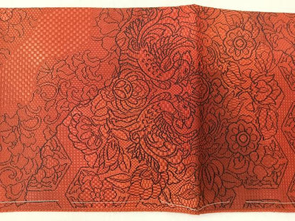 平和屋着物◎本場筑前博多織　八寸名古屋帯　向かい鳥更紗花文　正絹　逸品　CABJ7993nb