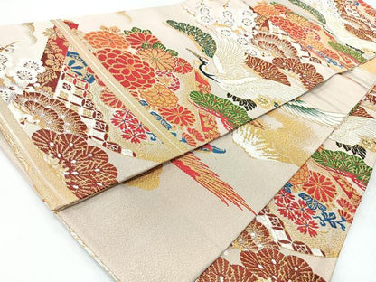 平和屋着物■アンティーク　大正ロマン　丸帯　唐織　飛鶴草花文　金糸　正絹　逸品　CABJ7995nb