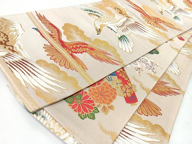 平和屋着物■アンティーク　大正ロマン　丸帯　唐織　飛鶴草花文　金糸　正絹　逸品　CABJ7995nb