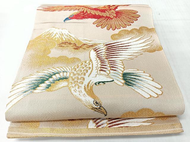平和屋着物■アンティーク　大正ロマン　丸帯　唐織　飛鶴草花文　金糸　正絹　逸品　CABJ7995nb