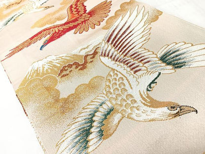 平和屋着物■アンティーク　大正ロマン　丸帯　唐織　飛鶴草花文　金糸　正絹　逸品　CABJ7995nb