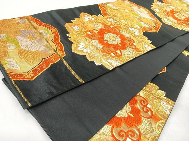 平和屋着物◎六通柄袋帯　唐織　都緞子　黒地　金銀糸　正絹　逸品　CABJ7999nb