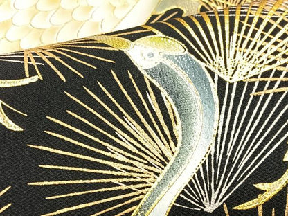平和屋着物■豪華黒留袖　群鶴松葉文　金銀彩　正絹　逸品　CABJ8002xe