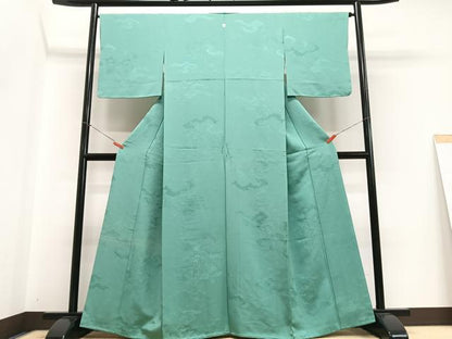 平和屋着物■上質な色無地　風景地紋　翡翠色　正絹　逸品　CABJ8009xe