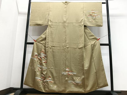 平和屋着物■訪問着　駒刺繍　風景笠松文　金彩　正絹　逸品　CABJ8017xe