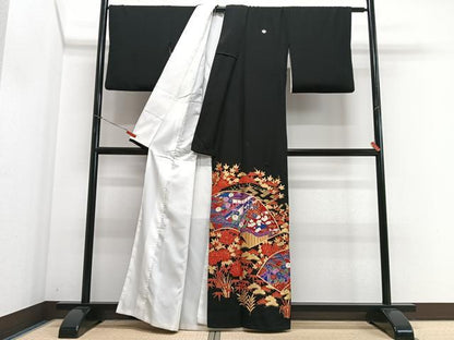 平和屋着物■豪華黒留袖　駒刺繍　地紙吉祥花文　金彩　正絹　逸品　CABJ8018xe