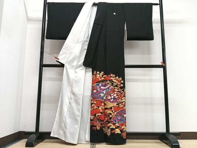 平和屋着物■豪華黒留袖　駒刺繍　地紙吉祥花文　金彩　正絹　逸品　CABJ8018xe