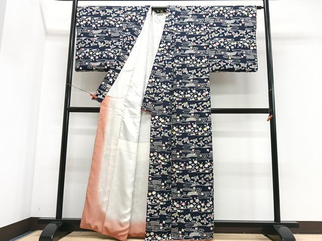平和屋着物■上質な小紋　流水草花文　正絹　逸品　CABJ8021xe