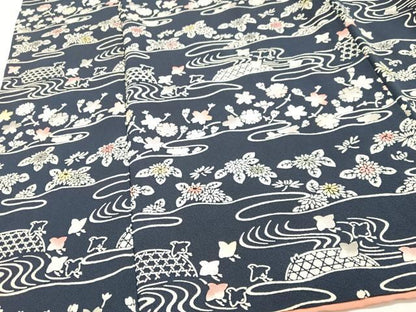 平和屋着物■上質な小紋　流水草花文　正絹　逸品　CABJ8021xe