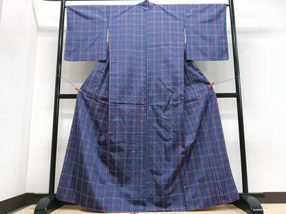 平和屋着物■本場縞大島紬　格子　正絹　逸品　CABJ8022xe