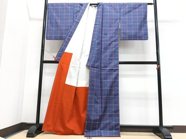 平和屋着物■本場縞大島紬　格子　正絹　逸品　CABJ8022xe
