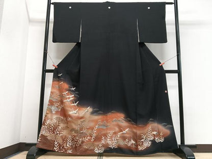平和屋着物■十日町友禅作家　龍谷　黒留袖　飛鶴立波文　暈し染め　金彩　正絹　逸品　CABJ8024xe