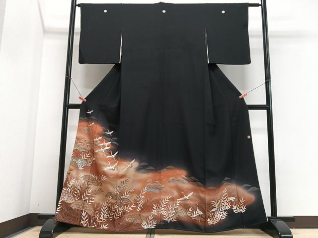 平和屋着物■十日町友禅作家　龍谷　黒留袖　飛鶴立波文　暈し染め　金彩　正絹　逸品　CABJ8024xe