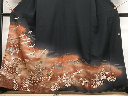 平和屋着物■十日町友禅作家　龍谷　黒留袖　飛鶴立波文　暈し染め　金彩　正絹　逸品　CABJ8024xe