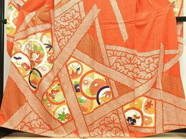 平和屋着物■豪華振袖　駒刺繍　絞り　花丸文　金彩　正絹　逸品　CABJ8027xe