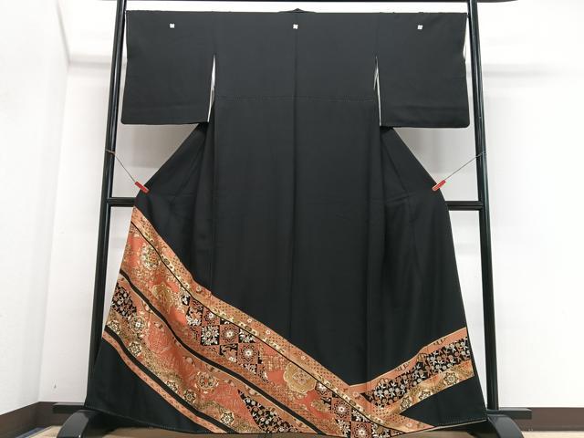 平和屋着物■豪華黒留袖　駒刺繍　吉祥花文　金彩　正絹　逸品　CABJ8028xe