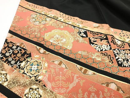 平和屋着物■豪華黒留袖　駒刺繍　吉祥花文　金彩　正絹　逸品　CABJ8028xe