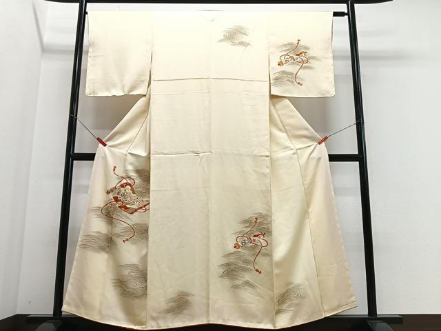 平和屋着物■訪問着　駒刺繍　絵巻立波文　金彩　正絹　逸品　CABJ8029xe