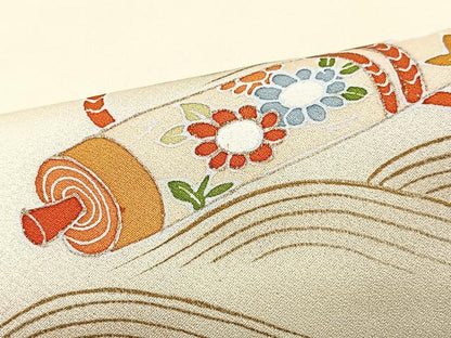 平和屋着物■訪問着　駒刺繍　絵巻立波文　金彩　正絹　逸品　CABJ8029xe