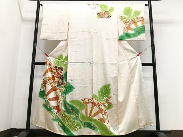 平和屋着物■訪問着　駒刺繍　片輪車花文　暈し染め　金彩　正絹　逸品　CABJ8035xe