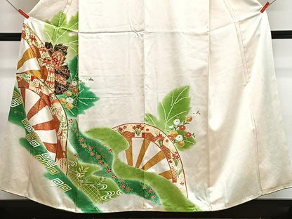 平和屋着物■訪問着　駒刺繍　片輪車花文　暈し染め　金彩　正絹　逸品　CABJ8035xe