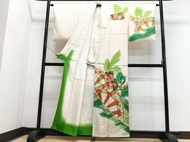 平和屋着物■訪問着　駒刺繍　片輪車花文　暈し染め　金彩　正絹　逸品　CABJ8035xe