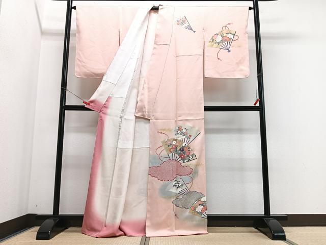 平和屋着物■訪問着　雲取り扇面花文　暈し染め　金彩　正絹　逸品　CABJ8036xe