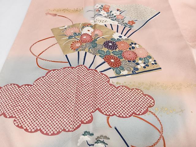 平和屋着物■訪問着　雲取り扇面花文　暈し染め　金彩　正絹　逸品　CABJ8036xe