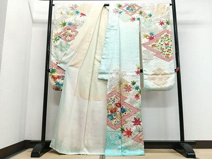 平和屋着物■豪華振袖　駒刺繍　松皮菱花文　暈し染め　金銀彩　正絹　逸品　CABJ8039xe