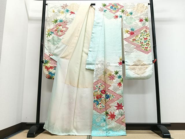平和屋着物■豪華振袖　駒刺繍　松皮菱花文　暈し染め　金銀彩　正絹　逸品　CABJ8039xe